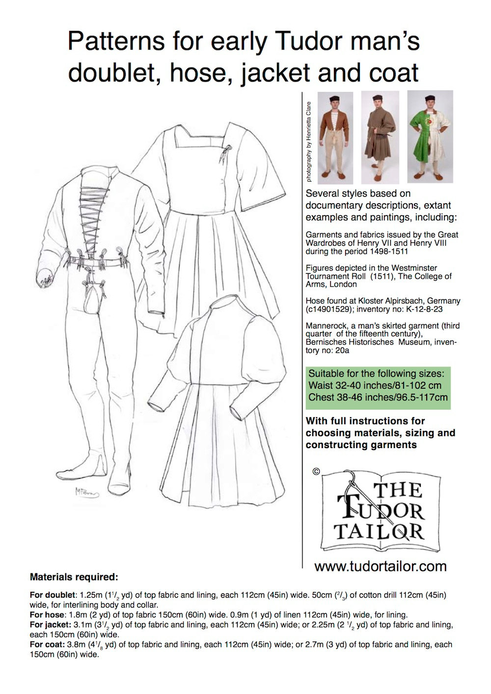 Pattern for Early Tudor Man's Doublet, Hose, Jacket, and Coat