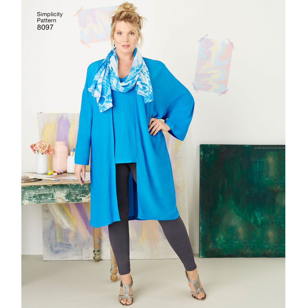 8097 Plus Size Tunic Top Kimono And Knit Leggings