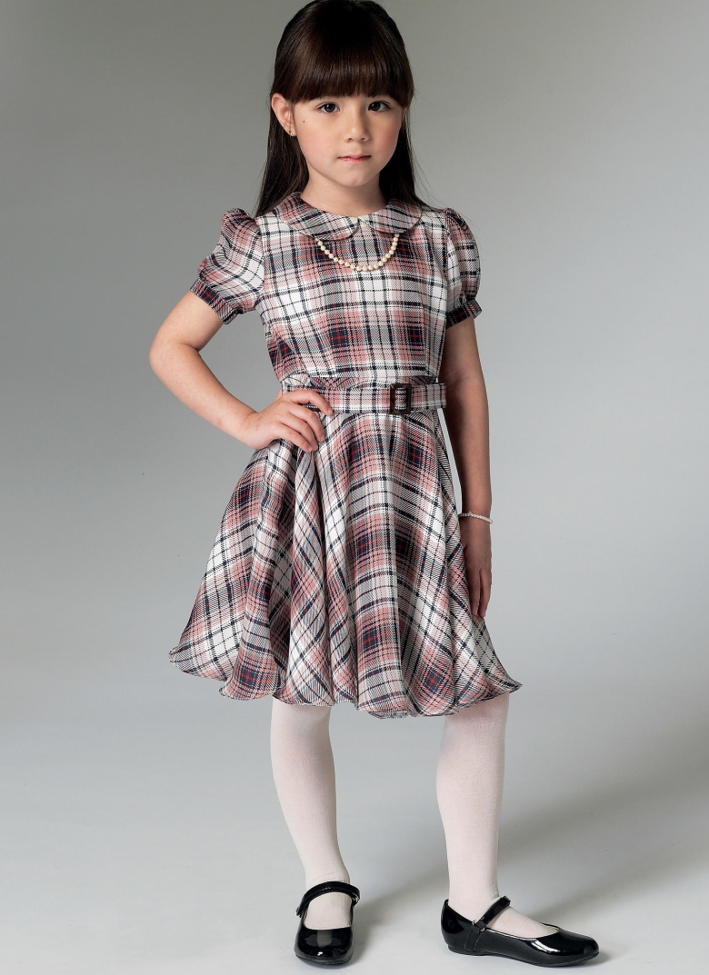 V9141 | Children's/Girls' Peter Pan Collar Dresses and Belt | Textillia