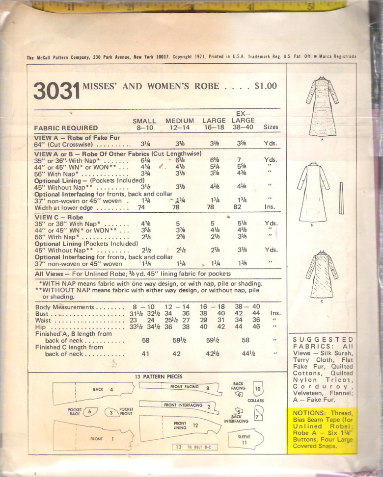 M3031 | Misses' and Women' Robe | Textillia