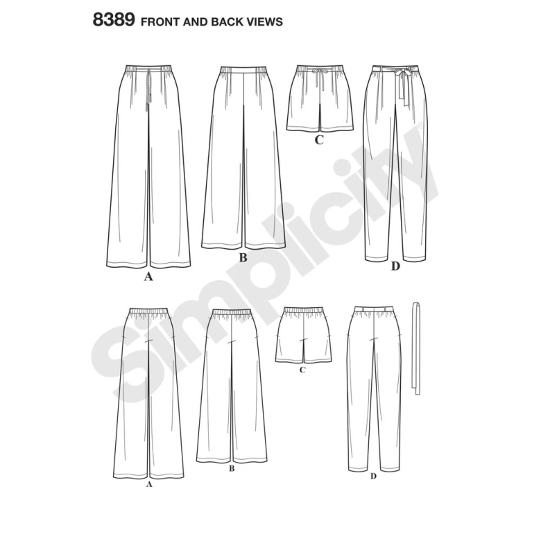 8389 | Misses' Pants with Length and Width Variations and Tie Belt ...