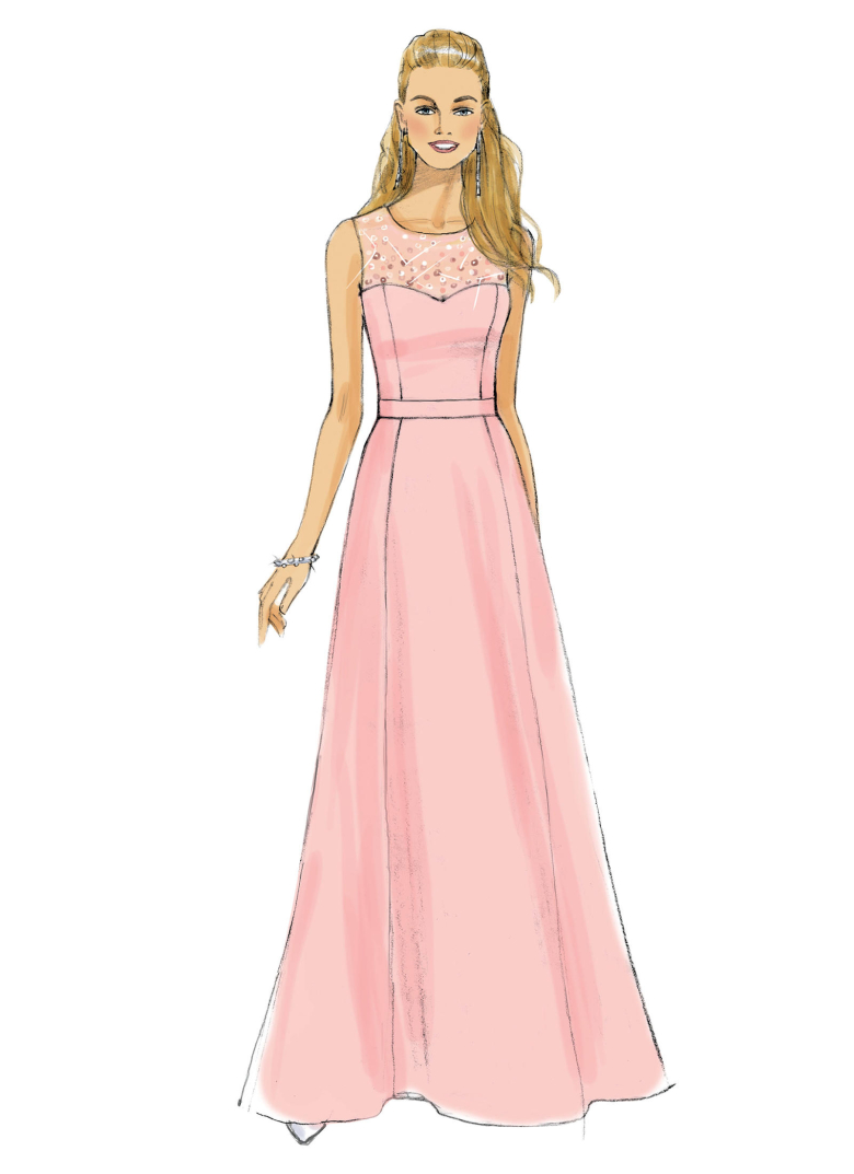 M7124 | Misses' Floor-Length Sweetheart-Neckline Dresses | Textillia