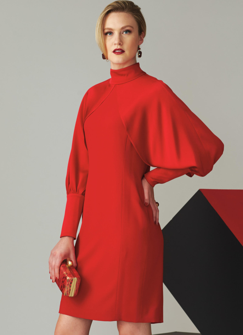 V1565 | Misses' High Neck Dress with Full Sleeves | Textillia
