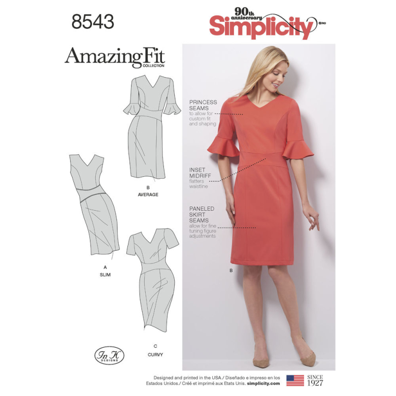  Simplicity Amazing Fit Pattern S0360 ~ Misses'/Women's Dress  for Slim, Average and Curvy and B,C,D,DD Cup, Size BB (20W-28W) : Arts,  Crafts & Sewing