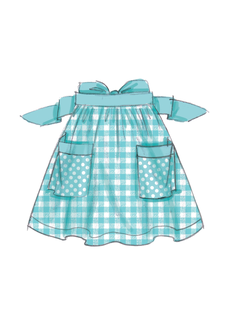 M7448 | Misses'/Girls' Gathered Half-Aprons with Patch Pockets | Textillia