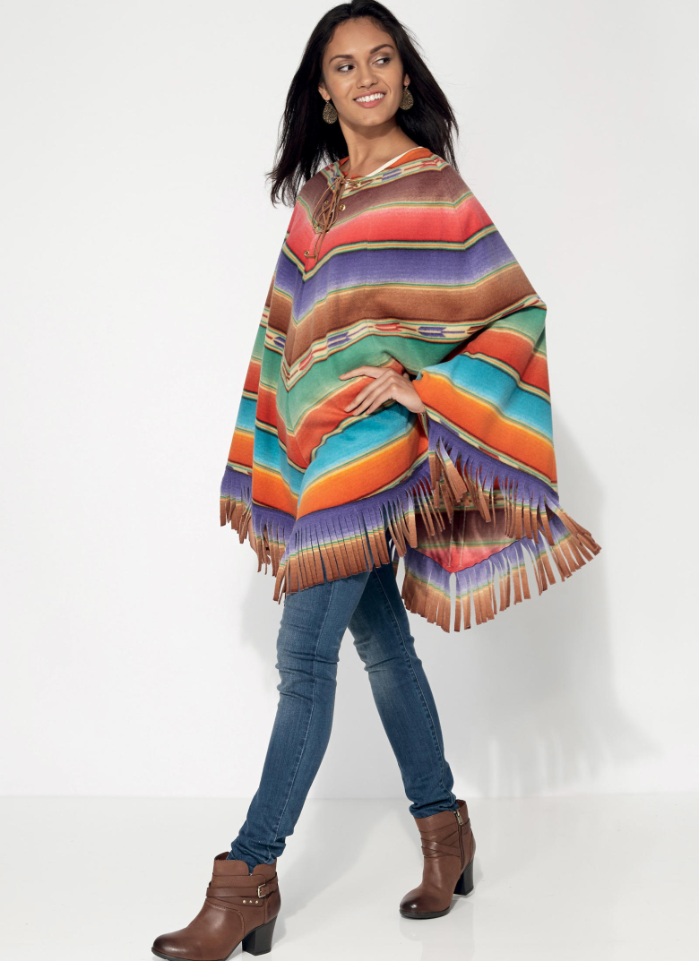 K4193 | Misses' Lace-Up or Hooded Ponchos with Fringe or Kangaroo ...