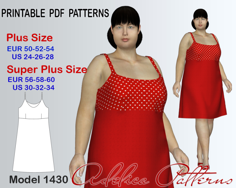 Plus size Slip Spaghetti Strap Dress Sewing pattern for sizes 24-34 ...