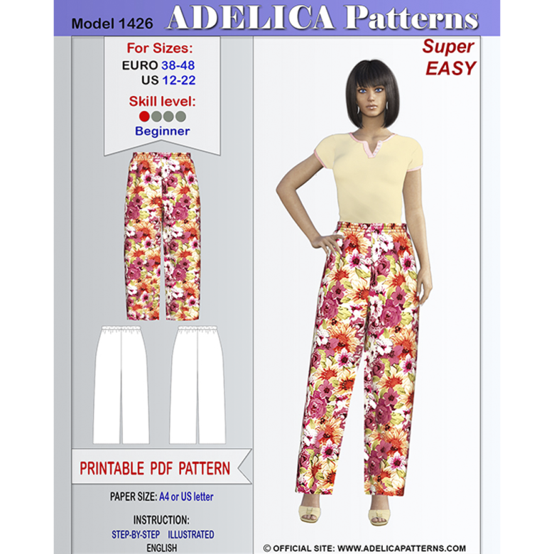 Beginner PDF Women's Elastic Waistband Pants Sewing Pattern
