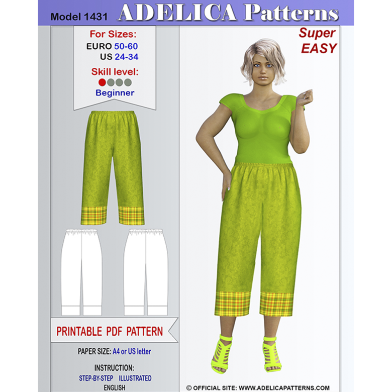 Plus size Easy to sew Loose Fitting Capri Sewing Pattern for Women
