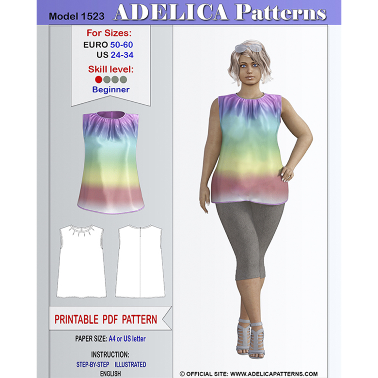 Plus size Sleeveless Tunic Top Sewing Pattern PDF for sizes 24-34 US ...