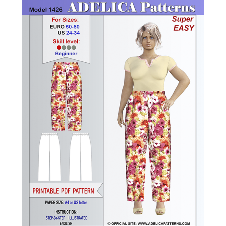 Plus size Easy to sew Summer Pants Sewing Pattern for sizes 24-34 ...
