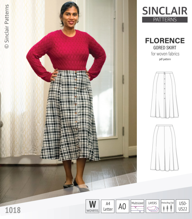 Florence Woven Gored Skirt with Buttons/Zipper