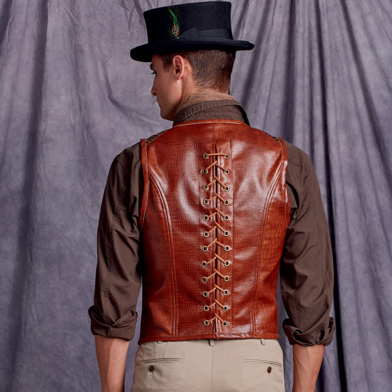 Brown Faux Leather One Shoulder Steampunk Mens Corset Vest Waist