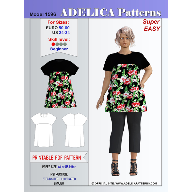 Adelica pattern 1596 Plus size tunic sewing pattern | Textillia