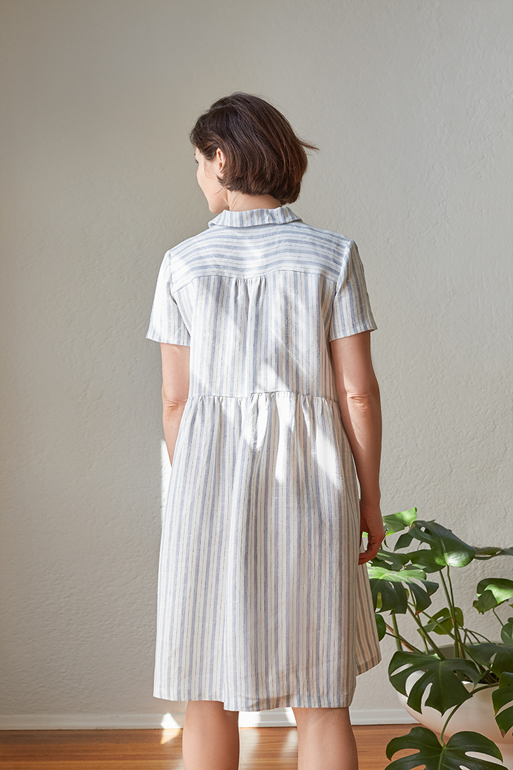 Jane — Gathered Shirt Dress With Notched Collar Pattern Textillia