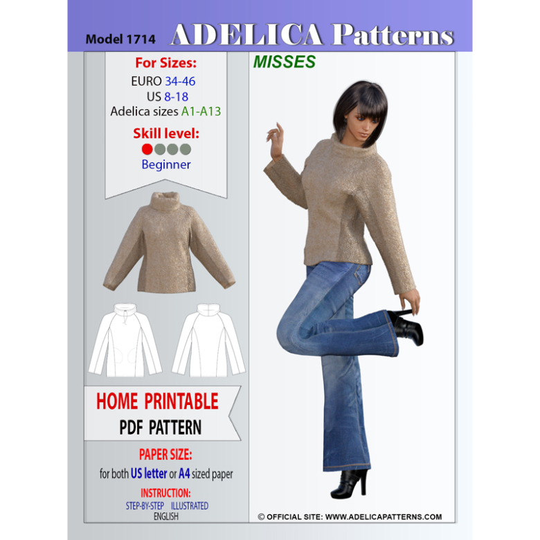 Adelica pattern 1714 Sweatshirt Jumper Sewing pattern | Textillia