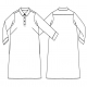 Line drawing, showing front and back views, including front angled bust darts, collar, buttoned placket, back yoke and sleeve cuffs.