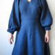 Belemnite dress - view A with bonus sleeve, front closeup, on model in blue denim