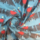 Scrunched up close up of fabric with Raccoons behind a red barbecue on a full moon