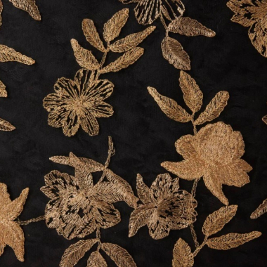 Juliet BLACK Floral Brocade Chinese Satin Fabric by the Yard - New